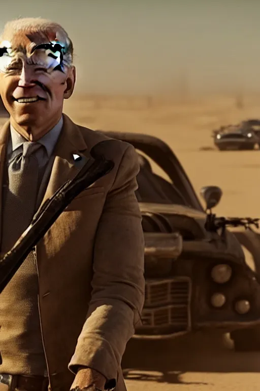 Prompt: [a still of Joe Biden in the movie Mad Max (2015), 4k, HD, high quality, octane]