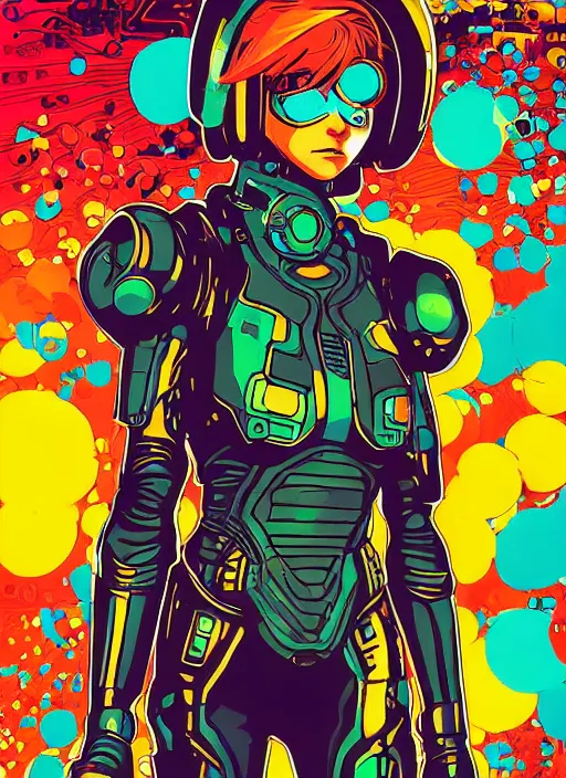 Image similar to cyberpunk samus!! cyborg portrait illustration, pop art, splash painting, art by geof darrow, ashley wood, alphonse mucha, makoto shinkai