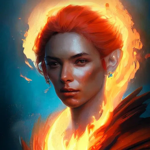 Prompt: a beautiful portrait of a flame goddess by by Greg Rutkowski and Raymond Swanland, Trending on Artstation, Flaming Background, ultra realistic digital art