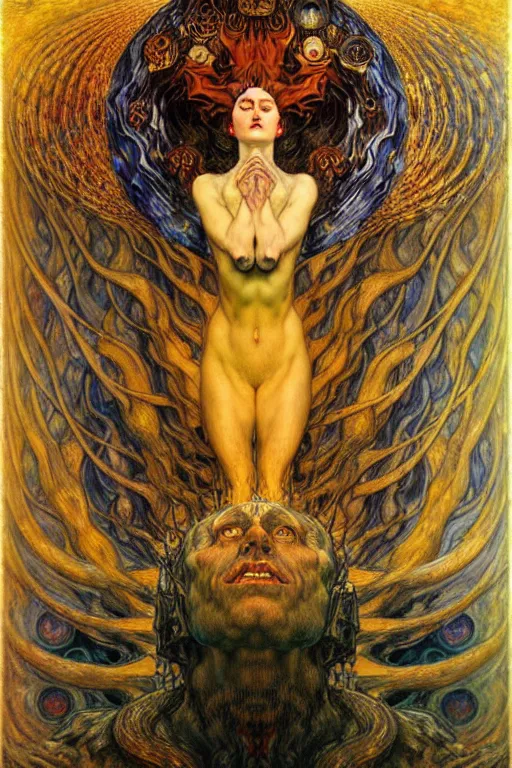 Image similar to Divine Chaos Engine by Karol Bak, Jean Delville, William Blake, Gustav Klimt, and Vincent Van Gogh, symbolist, visionary