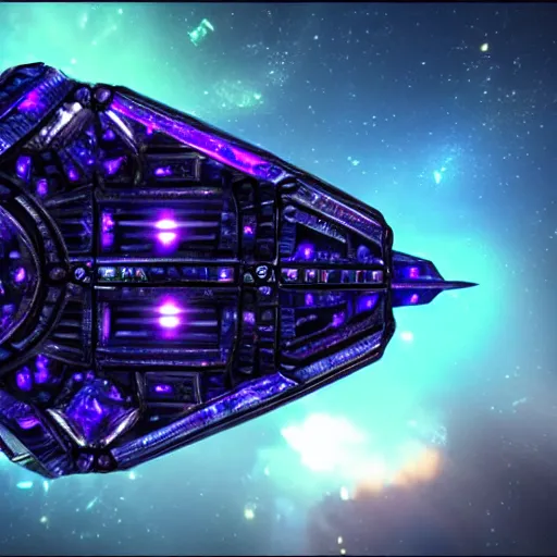 Image similar to alien space ship made out of bismuth crystals, unreal engine