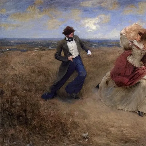 Image similar to man and woman escaping a labyrinth by alfred stevens