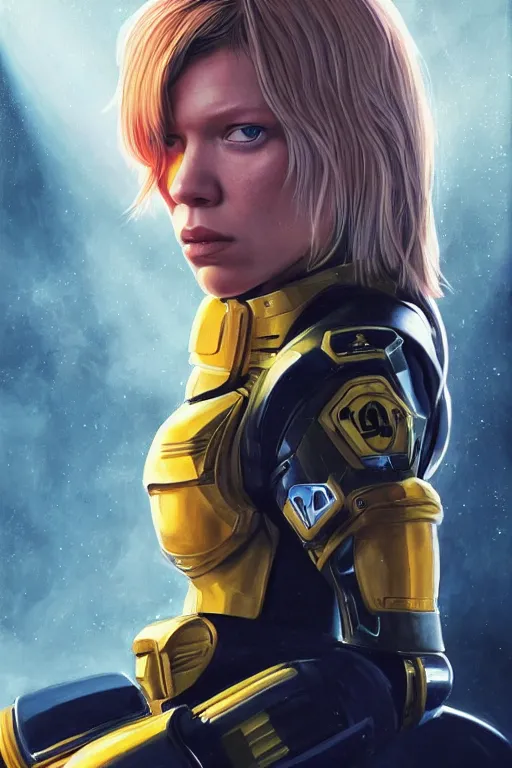 Image similar to a striking painting of Léa Seydoux as 2000AD Judge Anderson, strong lighting, ultra realism, highly detailed, trending on artstation, 4K, HD, oil on canvas