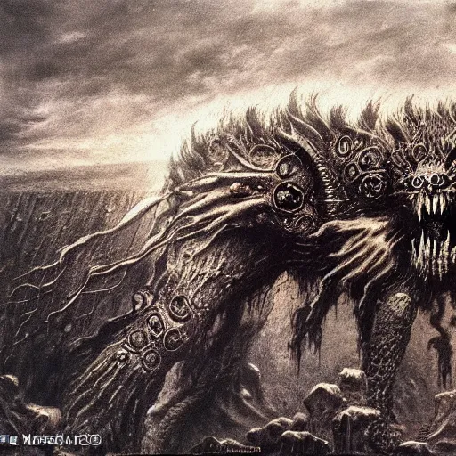 Image similar to warhammer manticore concept, beksinski