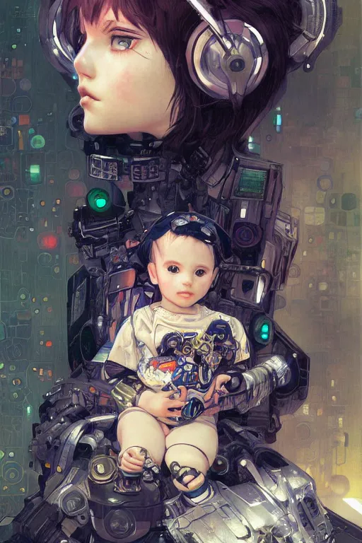 Image similar to portrait of beautiful young baby, cyberpunk, Warhammer, highly detailed, artstation, illustration, art by Gustav Klimt and Range Murata and Ilya Kuvshinov and Sakimichan