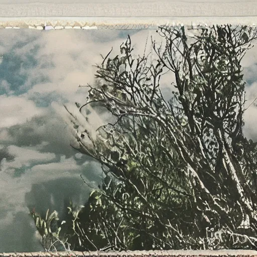 Prompt: polaroid photo of fluffy clouds in the sky looking like stay puft marshmellow man