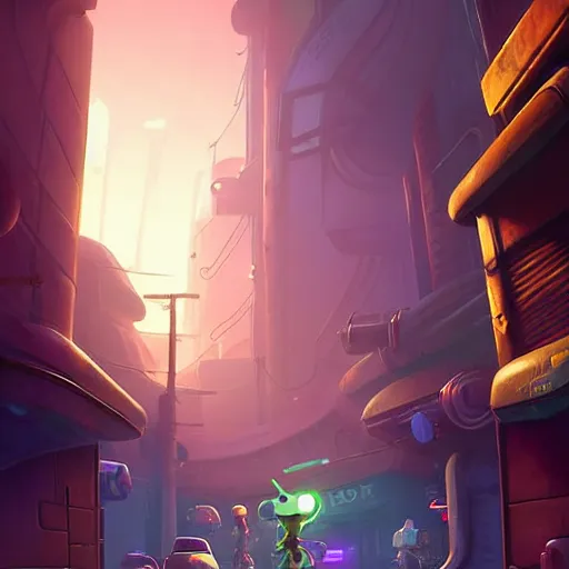 Image similar to aliens walk in alley in cybercity underbelly, golden hour by tyler edlin and petros afshar and christopher balaskas and marius borgeaud and kiliain eng, global illumination, ambient occlusion, 3 0 mm, well proportioned, highly detailed, rule of thirds