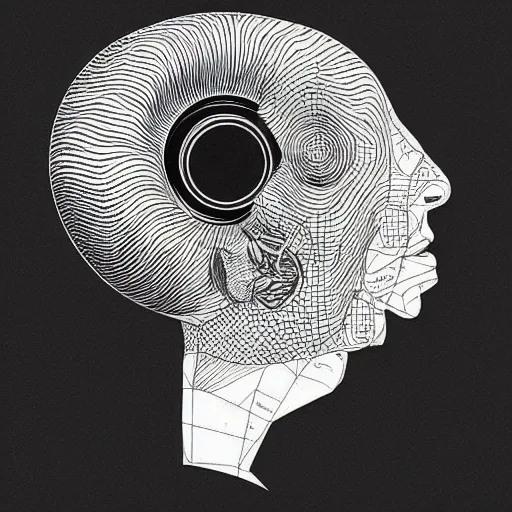 Prompt: stipple shaded illustration of a bird peering into a human ear, by ilya kuvshinov, anatomy book, retro flat colors, retrofuturism