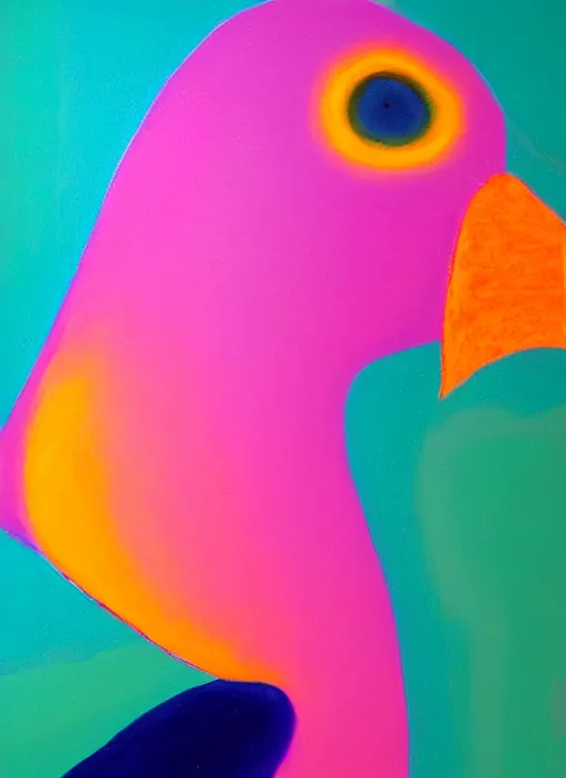 Image similar to a close up of a bird on a pink background, an airbrush painting by ronnie landfield, dribble, lyrical abstraction, airbrush art, ultrafine detail, matte background