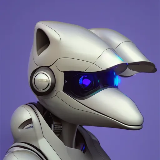 Image similar to very very beautiful furry art, bust profile picture of a robotic anthro bottlenose dolphin, visor screen for face, truncated snout under visor, round shapes, commission on furaffinity, cgsociety, octane render