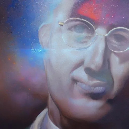 Image similar to UHD tonalism cosmic painting of Buddy Holly, by Antonio Caparo and Ferdinand Knab and Greg Rutkowski, UHD, photorealistic, trending on artstation, trending on deviantart