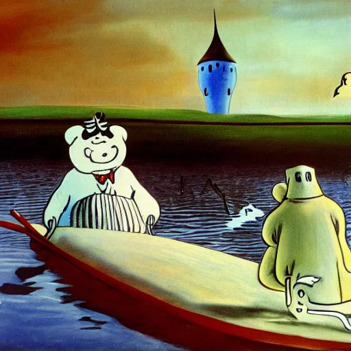 Image similar to the moomins, dali painting, very detailed!, high quality, 4 k