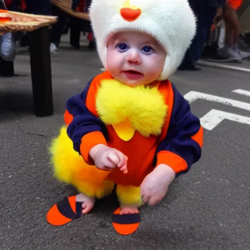 Image similar to cute baby chick dressed as an inmate