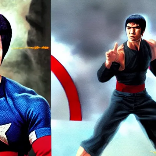 Image similar to Bruce Lee as Captain America realistic HD