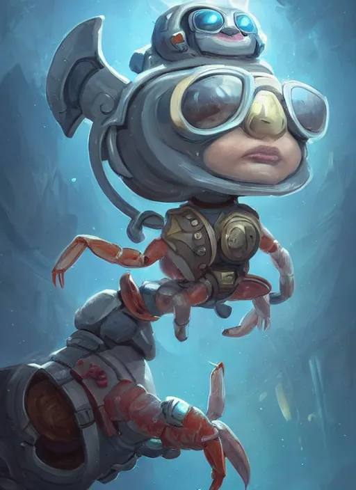 Image similar to cute little anthropomorphic cleaner shrimp sealer wearing light goggles, tiny, small, miniature animal, baby animal, short, pale blue armor, cute and adorable, pretty, beautiful, DnD character art portrait, matte fantasy painting, DeviantArt Artstation, by Jason Felix by Steve Argyle by Tyler Jacobson by Peter Mohrbacher, cinematic lighting