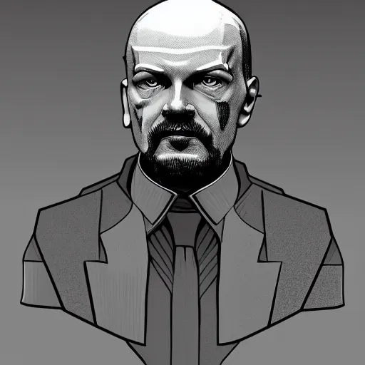 Prompt: cyberpunk vladimir lenin as the leader of a futuristic communist society, cybernetics, sharp lines, digital, artstation, colored in