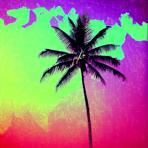 Image similar to Palm tree, glitch art, corrupted