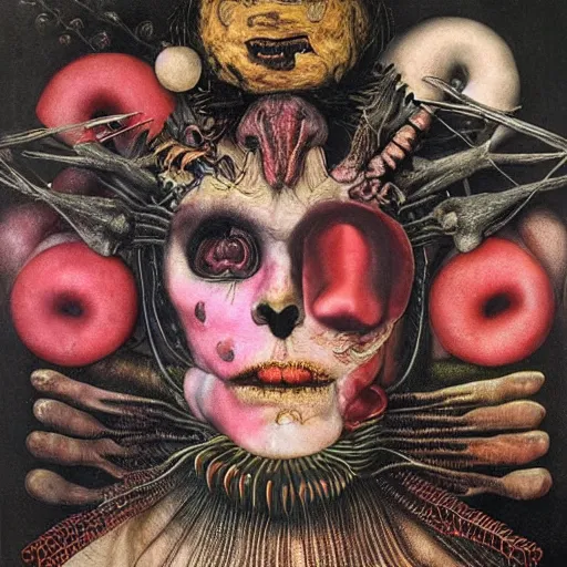 Image similar to post - punk new age album cover, magic, apocalypse, psychedelic, black white pink, magic, giger h. r., giuseppe arcimboldo