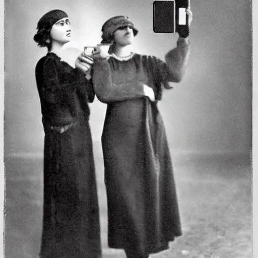 Image similar to women the 1 9 2 0's holding iphone