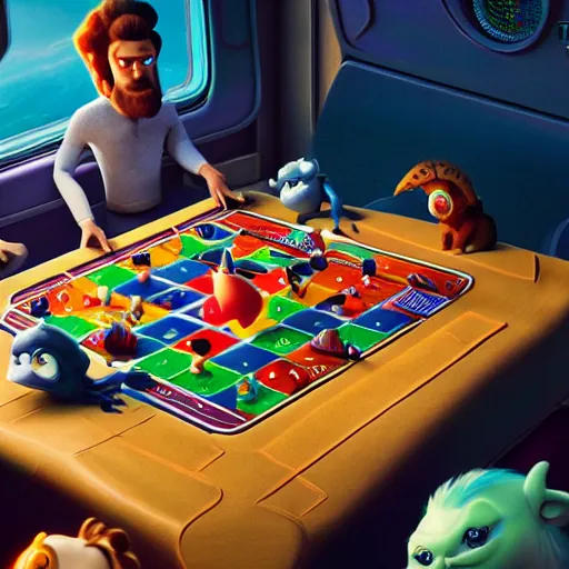 Image similar to ludo game in a different world, ludo in space, game, highly detailed, photorealistic, disney pixar, smooth, octane render, iridescent, 8 k