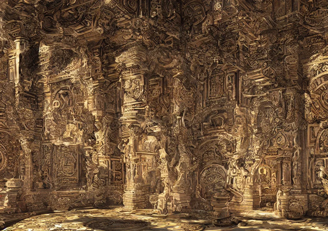 Image similar to hall of gods, with intricate details, by greg ruttowski, trending on artstation