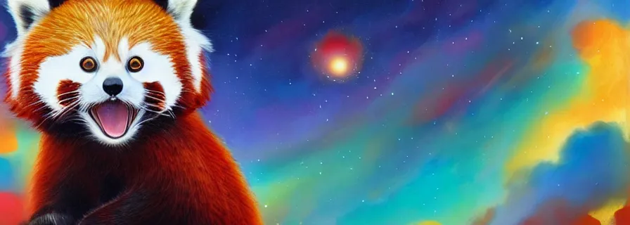 Image similar to red panda by takashi murakami,, beeple and james jean, aya takano color style, 4 k, super detailed, night sky, digital art, digital painting, celestial, majestic, colorful