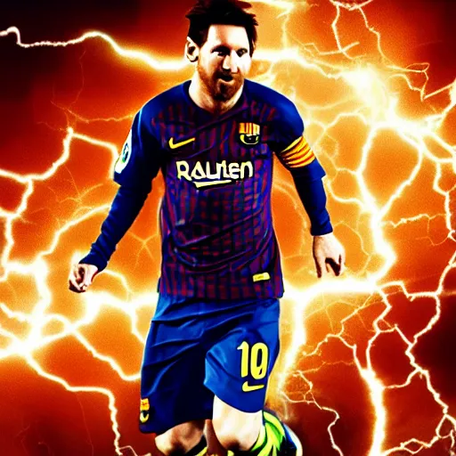 Image similar to lionel messi as the flash explosion of lighting