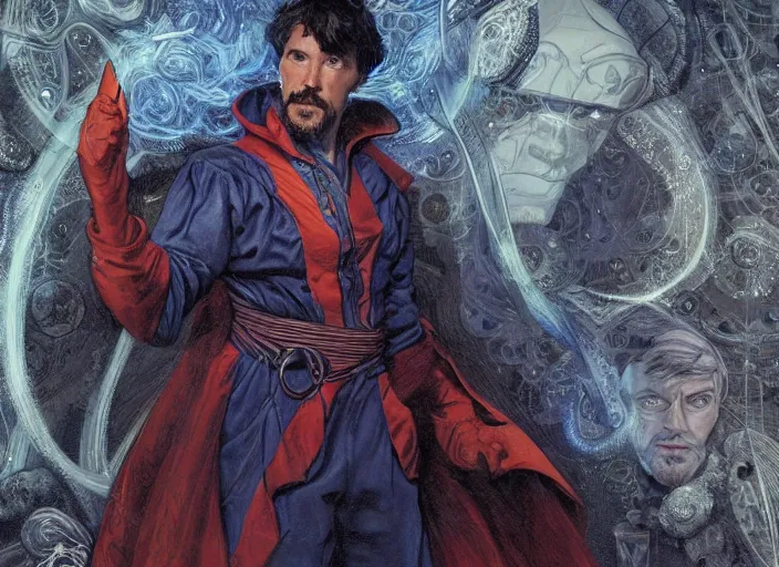 Prompt: a highly detailed swedish portrait of stephen strange, james gurney, james jean