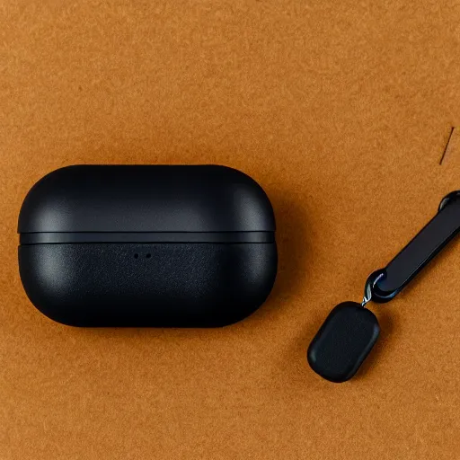 Image similar to black airpods pro case with marshmallow logo on it, studio, product photo