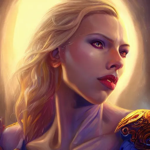 Prompt: Ultrarealistic illustration scarlet johansson as kleia from warcraft ascended angel, blue skin, portrait, beautiful, sci-fi high fantasy, intricate, elegant, highly detailed, digital painting, artstation, concept art,