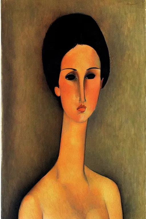 Image similar to woman portait by modigliani, intricate, highly detailed, hyper realistic, soft shadow