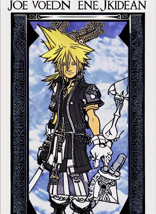 Prompt: joe biden as a kingdom hearts keyblade villain, official square enix tarot card, intricate design, high definition, delicate patterned, fashionable rpg clothing