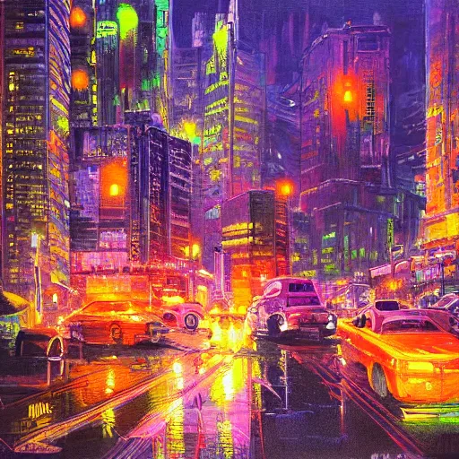 Prompt: Neon city, Sergey Zabelin, high detail