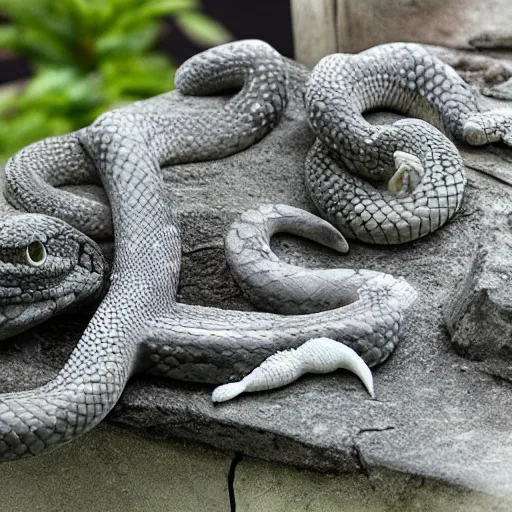 Image similar to stone statue of a snake, realistic, detailed