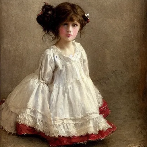 Image similar to victorian girl in nightgown, painting by alfred stevens