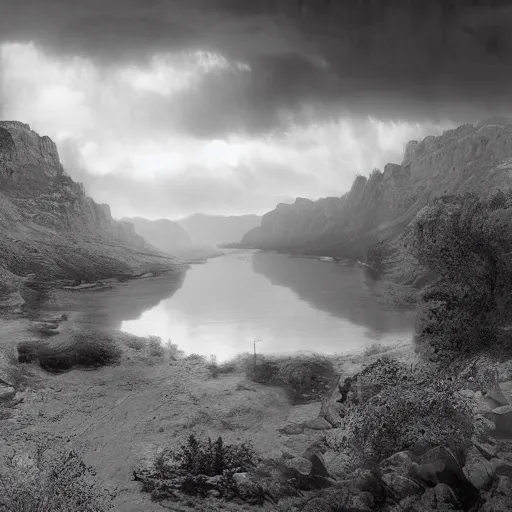 Prompt: black and white matte painting by Sam Weber