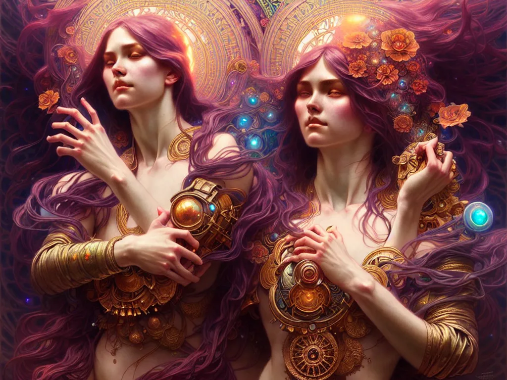 Prompt: ultra realistic, cosmic goddess, intricate details, eerie, awakening, artstation, highly detailed, photorealistic, hyperrealism, 8k, art by artgerm and greg rutkowski and alphonse mucha