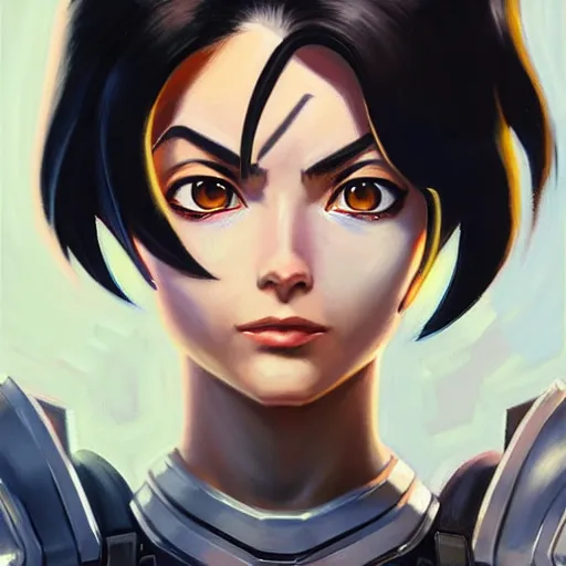 Image similar to greg manchess portrait painting of battle angel alita as overwatch character, medium shot, asymmetrical, profile picture, organic painting, sunny day, matte painting, bold shapes, hard edges, street art, trending on artstation, by huang guangjian and gil elvgren and sachin teng