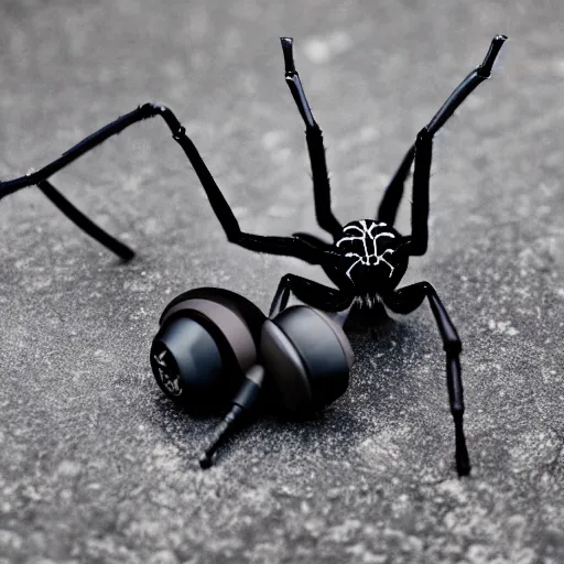 Image similar to 4 k photography of spider wearing headphones