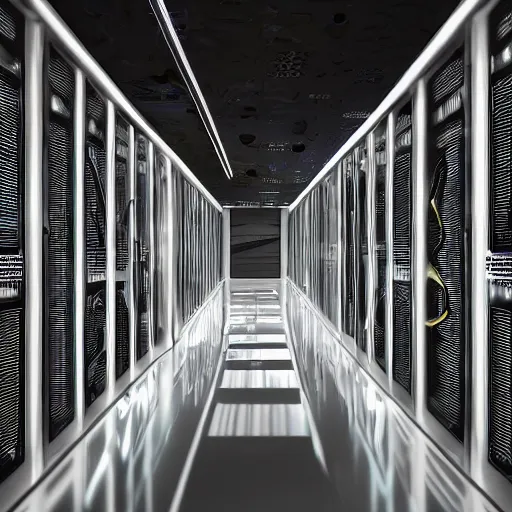 Image similar to a closeup photorealistic photograph of a ferarri themed server room in a data center. ferarri shaped servers. bright scene. fine detail. this 4 k hd image is trending on artstation, featured on behance, well - rendered, extra crisp, features intricate detail, epic composition and the style of unreal engine.