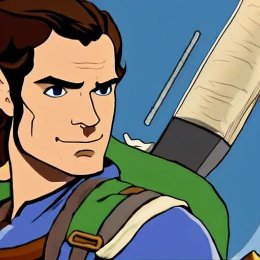 Image similar to Henry Cavill as Link in The Legend of Zelda Breath of the Wild, toon shading, npr