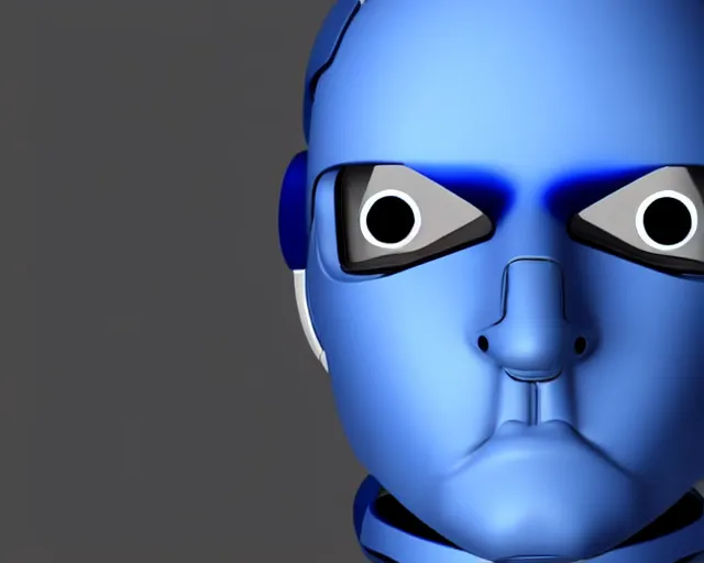 Prompt: A blue skin cyborg robot college student with a black antennae for a nose