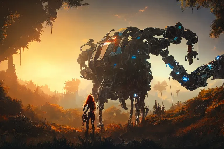 Image similar to watcher machine mecanical creature robot of horizon forbidden west horizon zero dawn radiating a glowing aura global illumination ray tracing hdr fanart arstation by ian pesty and alena aenami artworks in 4 k