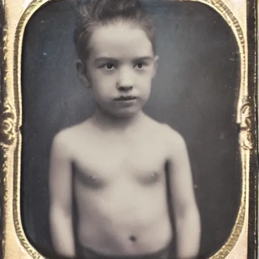 Image similar to tintype photo, swimming deep underwater, kid with huge head