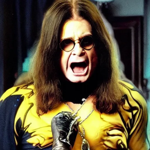 Image similar to Ozzy Osbourne as a Marvel Villian character,realistic,real photo