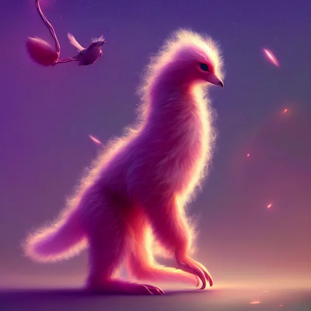 Prompt: epic professional digital art of an improbable impossible fuzzy adorable, cute and cuddly neotenic avian alien, loop lighting, full body length shot, best on artstation, breathtaking, epic, stunning, gorgeous, much detail, much wow, cgsociety, wlop, pixiv, behance, deviantart, masterpiece, UHD, 8K