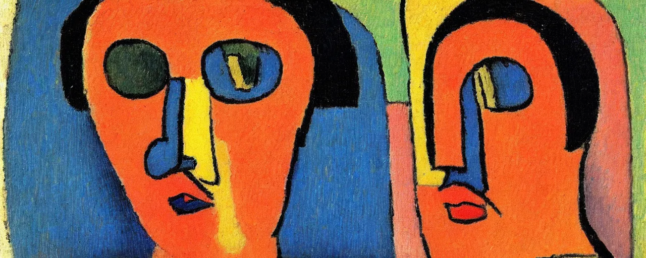 Prompt: a close up portrait a very ordinary person, facing front, by Alexej von Jawlensky