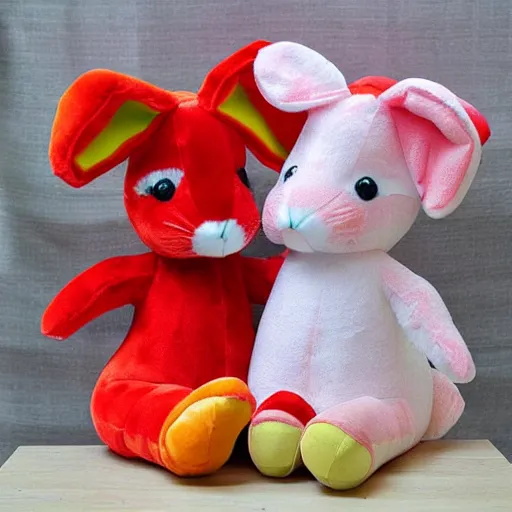 Prompt: plush stuffed animal bunny, fabric, marketing, bright, colorful, kids toy