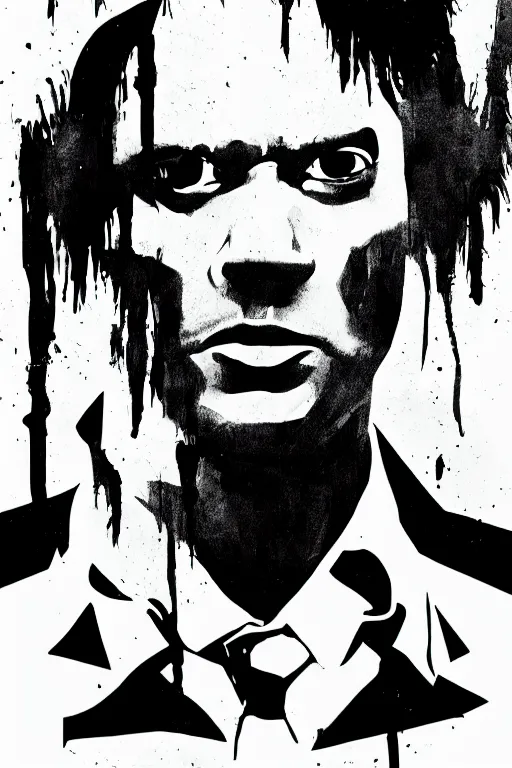 Prompt: black and white illustration of Pulp fiction, neo noir style, Frank Miller creative design, body horror