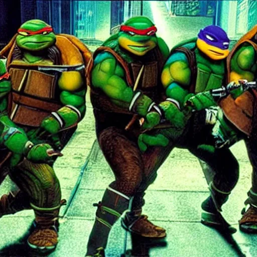 Image similar to tmnt in the matrix, film still